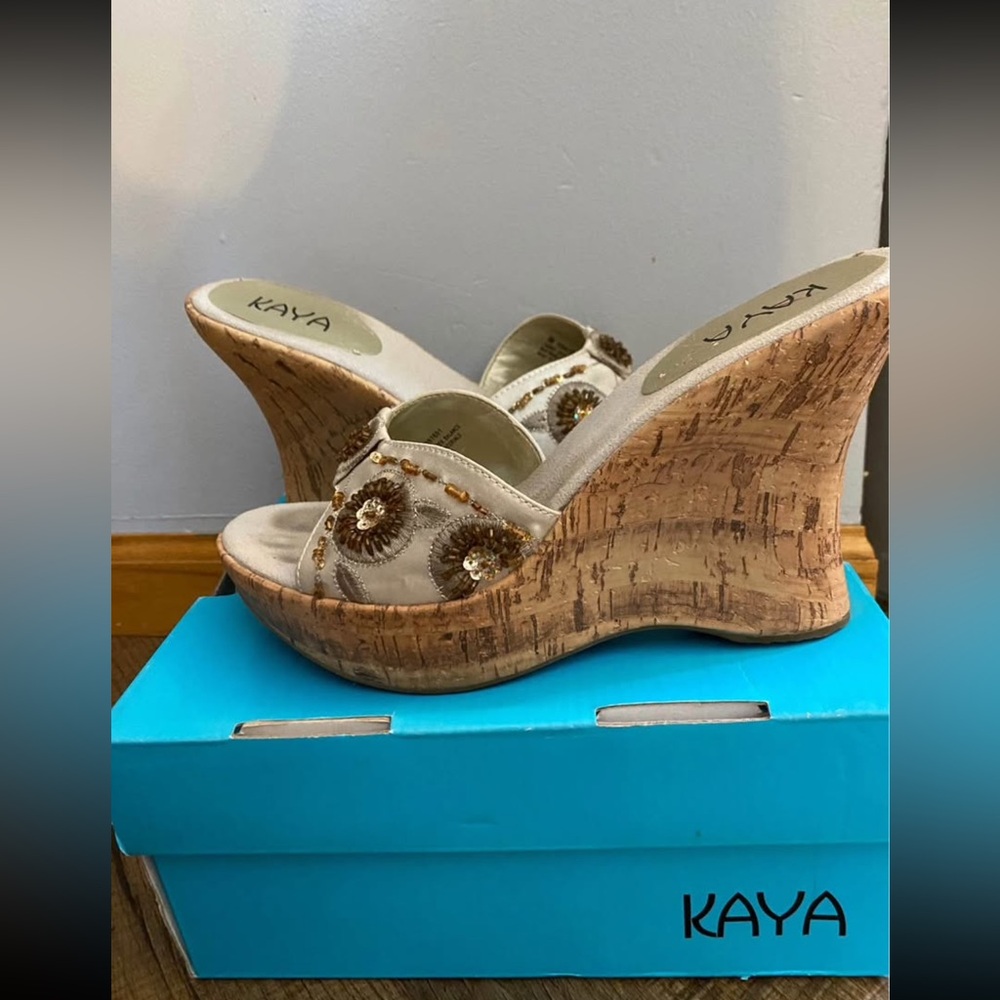 Women's Y2K Sequin & Cork Wedge Sandals Kaya